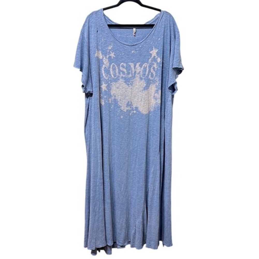 Magnolia Pearl Cosmos Blue Distressed Cotton T-Shirt Dress Oversized Boho Star